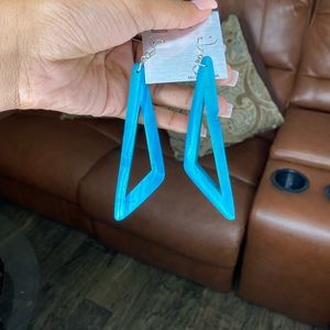 Blue wood earrings.